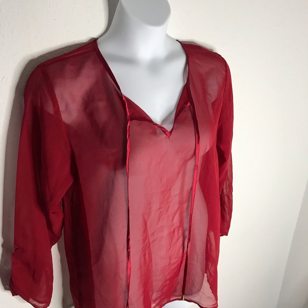 Red sheer blouse